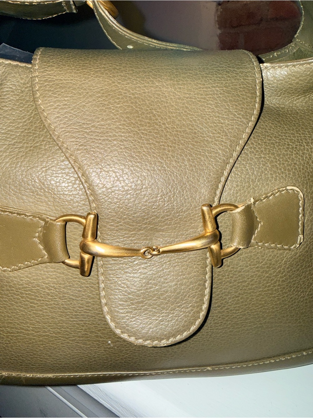 Vintage GUCCI Olive Green Leather Horsebit Flap Bag Y2K Tom Ford - Picture 2 of 16